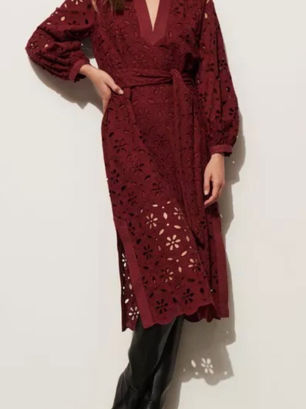 Figue
Clove Eyelet-Embroidered Long-Sleeve Belted Midi Dress